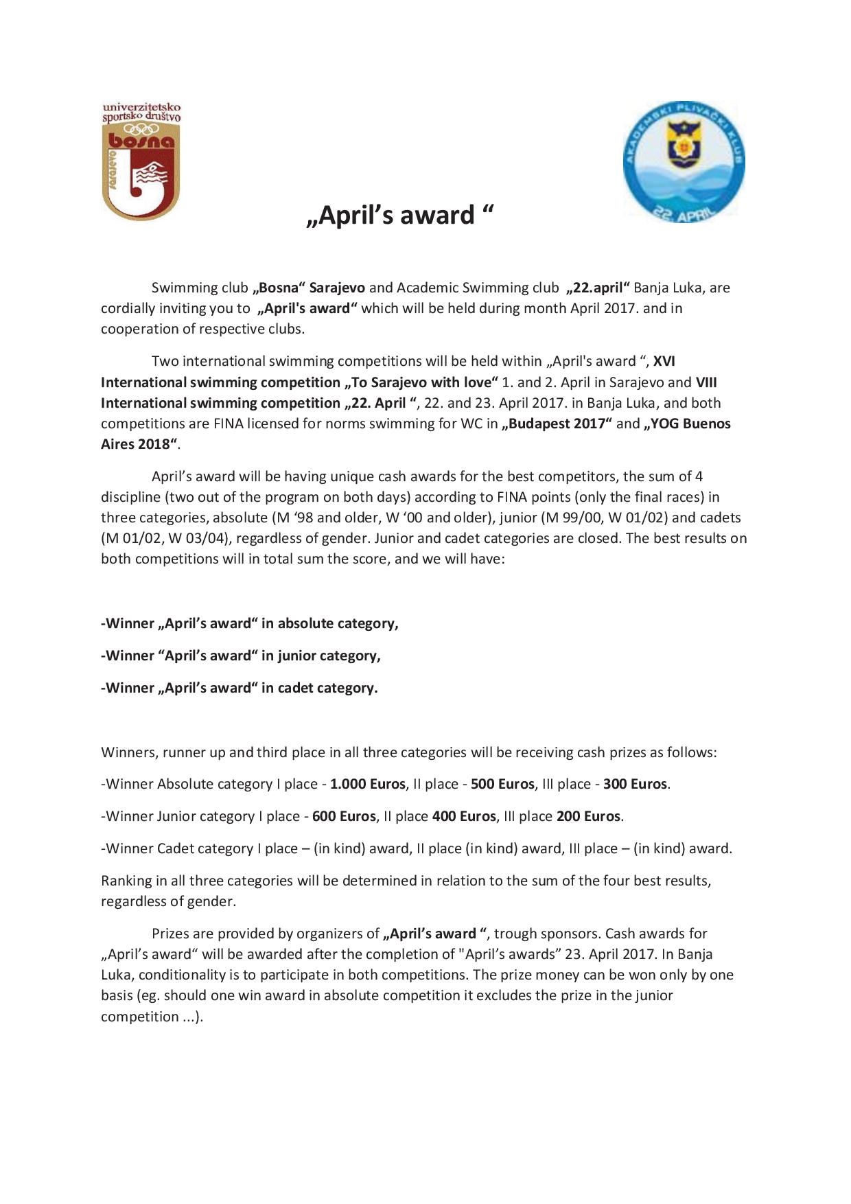 Original proposition of competition - APRIL-S AWARDS